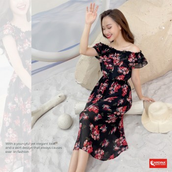 Đầm chiffon trễ vai 