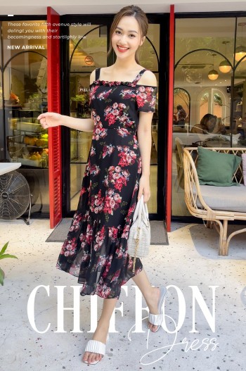 Đầm chiffon trễ vai 