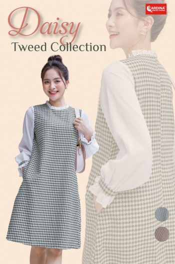 Đầm dạ tweed phối tay