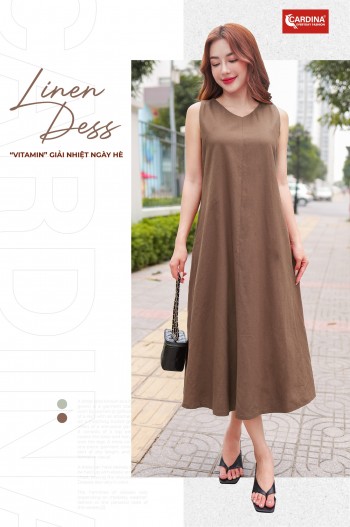 Đầm linen sát nách dáng suông